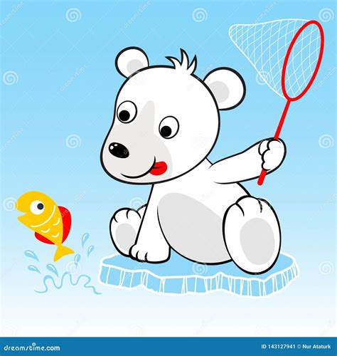 Funny Polar Bear Cartoon Try To Catch Fish Stock Vector - Illustration ...