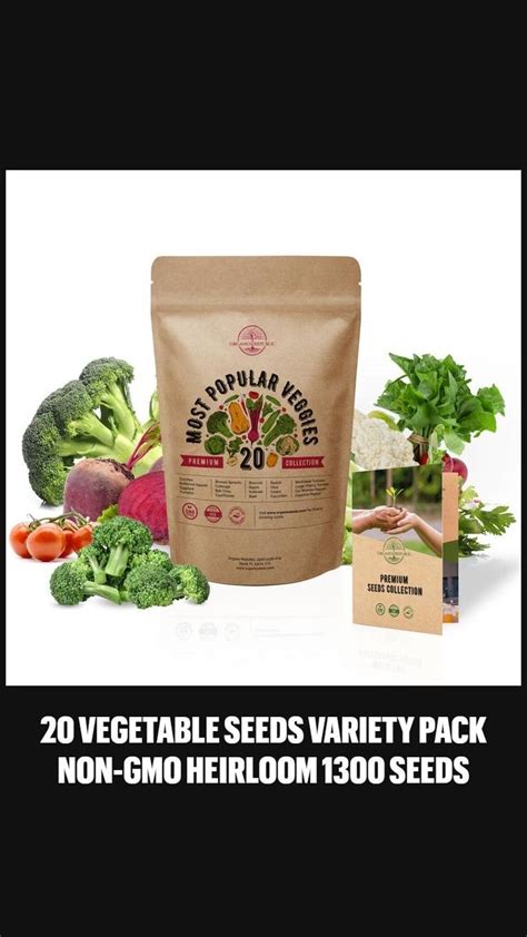 20 Vegetable Seeds Variety Pack Non-GMO Heirloom 1300 Seeds