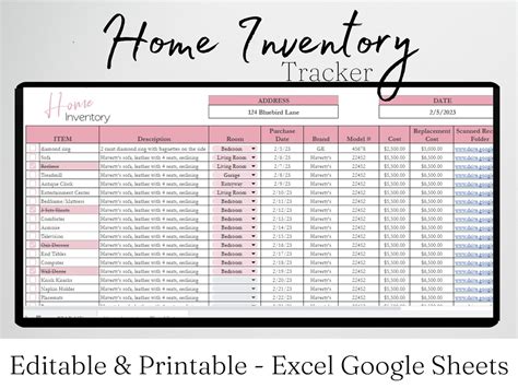 Home Inventory Template Home Inventory Checklist Home - Etsy