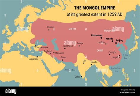 Map of the Mongol empire at its greatest extent in 1259 AD Stock Photo ...