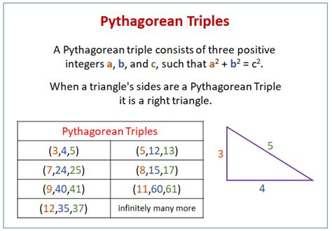 Pythagorean Theorem Triples Formula