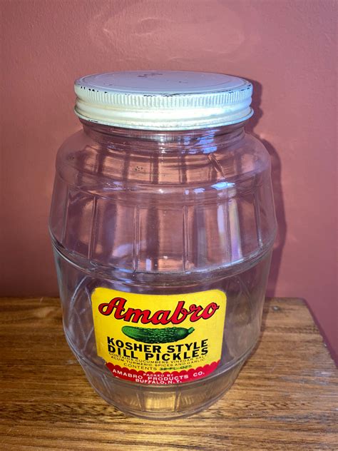 Vintage 1 Quart Glass Pickle Jar with Original Label and Cover: Amabro ...