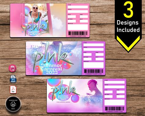 Printable Pink Concert Tickets. Summer Carnival Tour 2024 Ticket Stub ...