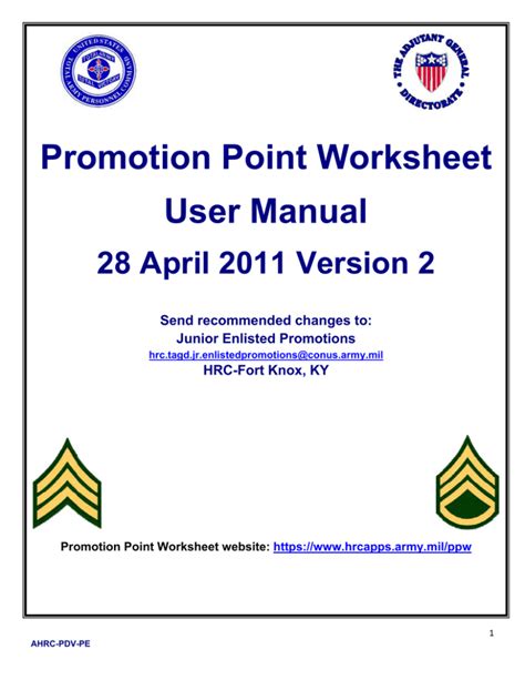 Promotion Point Worksheet User Manual | Manualzz