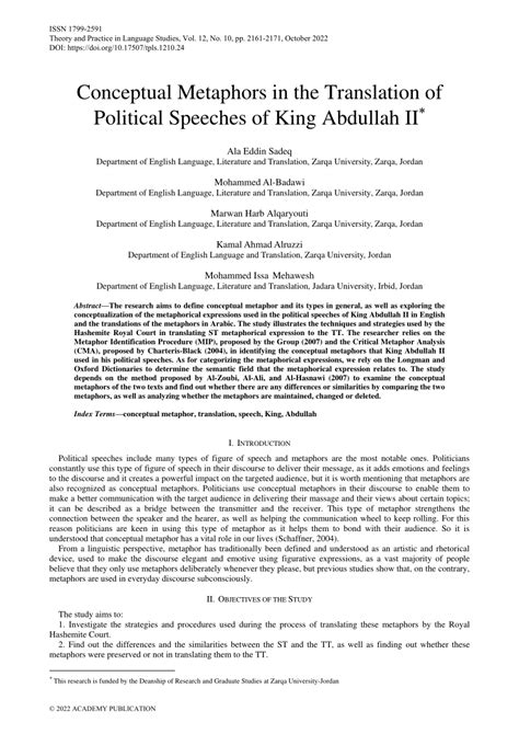 (PDF) Conceptual Metaphors in the Translation of Political Speeches of ...