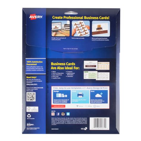 Avery 5371 2" x 3 1/2" Uncoated White Microperf Business Cards - 250/Pack