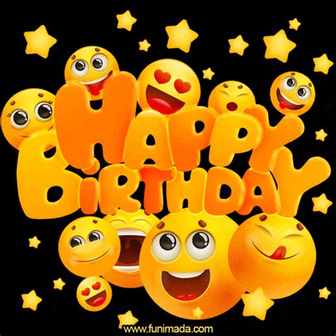 The words 'Happy Birthday' in large, orange letters surrounded by ...