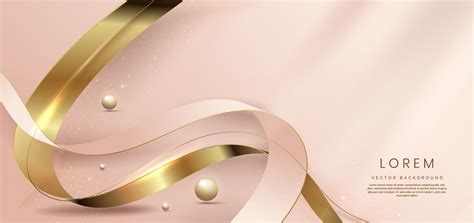 Abstract 3d gold curved ribbon on rose gold background with lighting ...