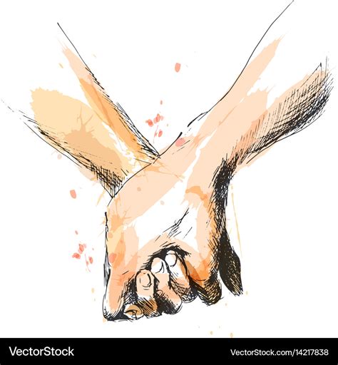 Colored hand sketch holding hands Royalty Free Vector Image