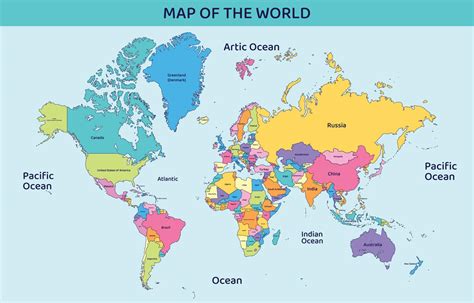 Colorful World Map with Country Names 21653586 Vector Art at Vecteezy