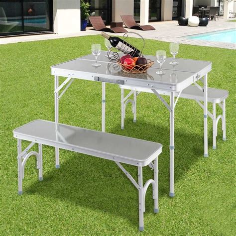 Aluminum Portable Folding Picnic Table with 2 Benches – By Choice Products