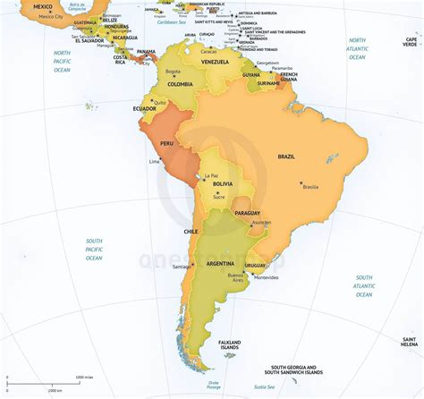 Vector Map South America Continent Political | One Stop Map