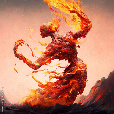 Fire elemental on fantastic background. Fire demon on magical ...