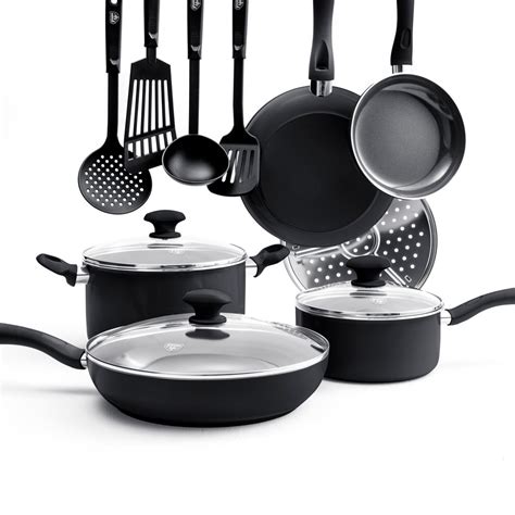 Greenlife Diamond Ceramic Non-stick 13 Piece Cookware Set, Black ...