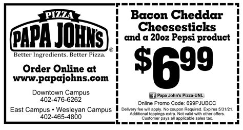 Papa John's Pizza - UNL - Campus Cash Coupons - A Web Coupon Brought To ...