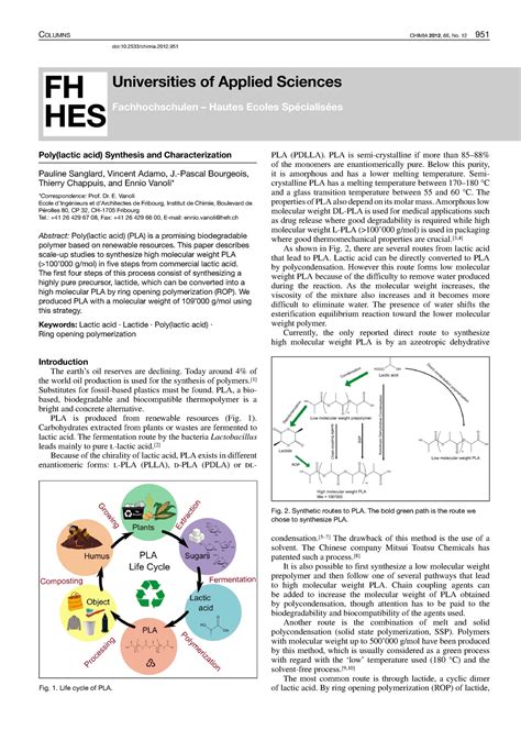 Polylactic acid Synthesis and Characterization - Columns CHIMIA 2012 ...