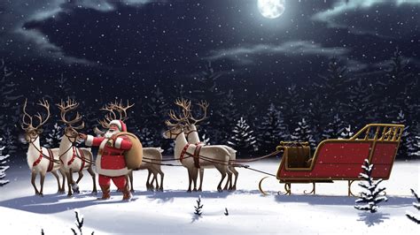 Santa Claus Reindeer Sleigh 4K #8210h Wallpaper PC Desktop