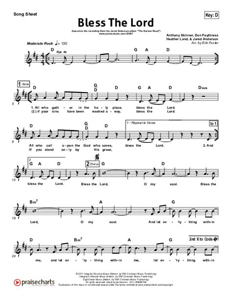 Bless The Lord Sheet Music PDF (Jared Anderson) - PraiseCharts