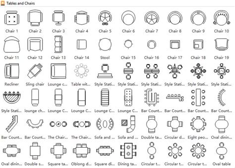 Symbols for Floor Plan - Tables and Chairs | Floor plan symbols ...