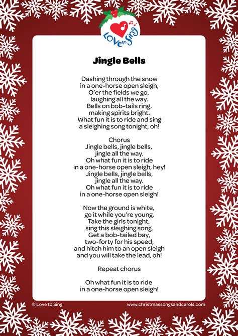 Jingle Bells Lyrics Printable - Printable Word Searches