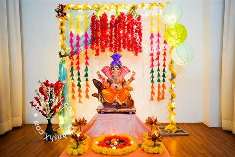 Ganesh Chaturthi Decorations at Home with Flowers, LED Lights, Backdrops