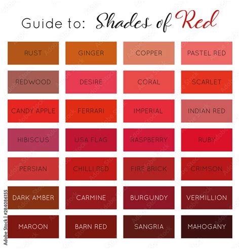 Guide to shades of Red - color palette with names vector Stock Vector ...