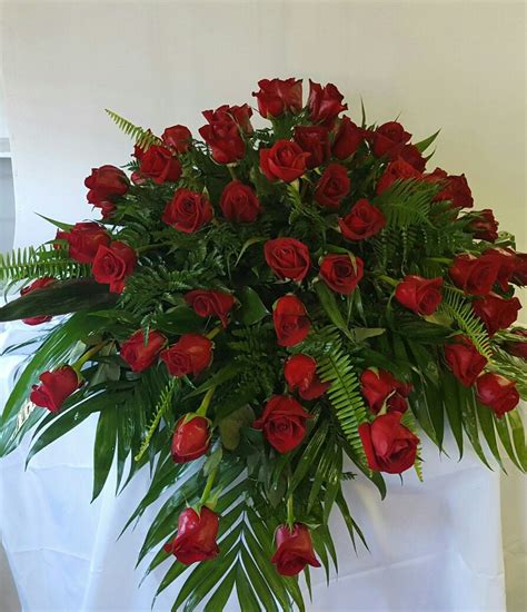 Red Rose Casket Spray | Funeral flower arrangements, Funeral floral ...