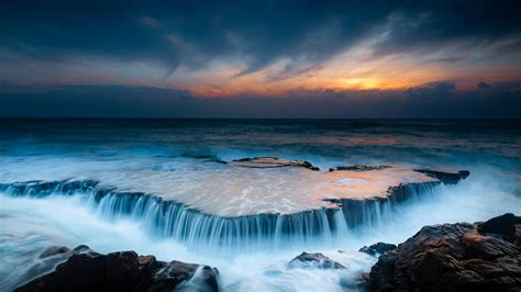 nature, Landscape, Sky, Clouds, Water, Sea, Rock, Waves, Sun, Horizon ...