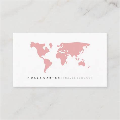 Minimalist Pink White Travel Blogger Business Card | Zazzle