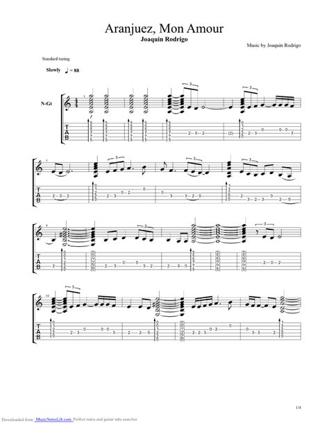 Aranjuez mon Amour guitar pro tab by Joaquin Rodrigo ... | Guitar tabs ...