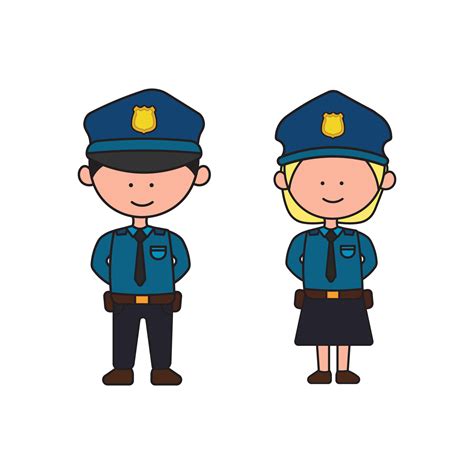 kids drawing Vector illustration Cute male and female police officer ...