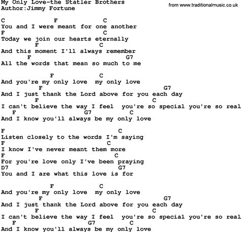 Country Music:My Only Love-The Statler Brothers Lyrics and Chords