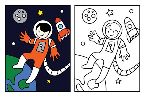 Astronaut flying in the space coloring page for kids drawing education ...