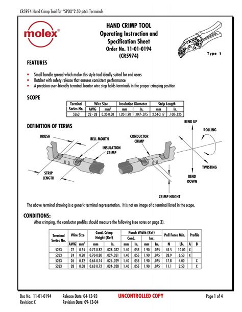 HAND CRIMP TOOL Operating Instruction and Specification ... - Molex