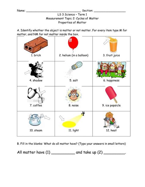 Physical Properties Of Matter Worksheet | Matter worksheets, Properties ...