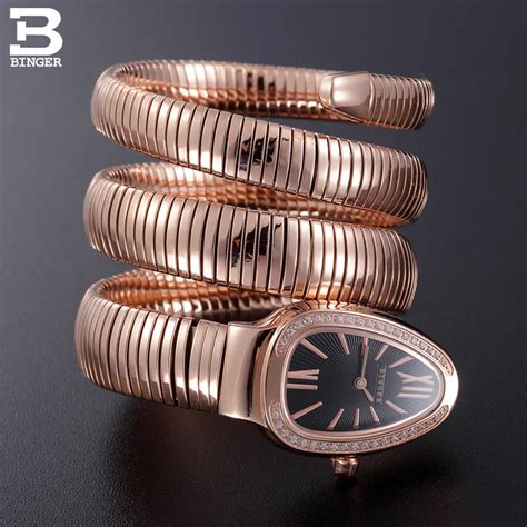 Switzerland BINGER Women watches Luxury Brand Ladies Quartz Watch Snake ...