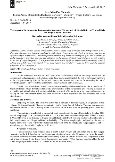 (PDF) The Impact of Environmental Factors on the Amount of Nitrates and ...