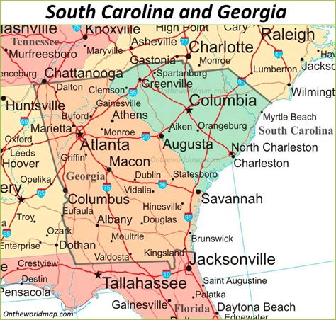 Map of Georgia and South Carolina - Ontheworldmap.com