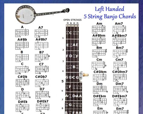 Left Handed 5 String BANJO CHORDS Laminated Chart | Etsy