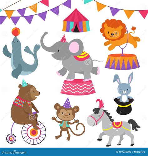 Circus Child Show Cartoon Animals Vector Set Stock Vector ...