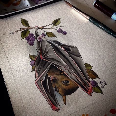 "NIGHT LOVERS" Fruit bat Tattoo idea Watercolor Body Art Tattoos ...