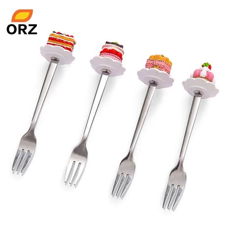 ORZ 4PCS/Set Stainless Steel Forks Resin Cake Shape Cute Forks Dessert ...