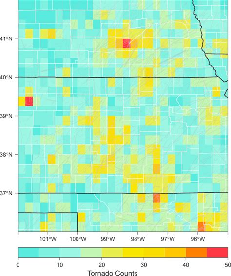 Tornado counts. Paths are shown in gray, and the number of tornadoes ...