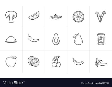 Healthy food hand drawn sketch icon set Royalty Free Vector