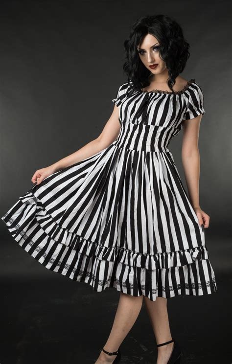 NWT Black White Striped Gothic Rockabilly Pirate Corset Dress - Dresses