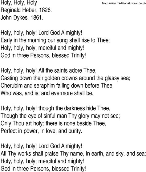 Hymn and Gospel Song Lyrics for Holy, Holy, Holy by Reginald Heber