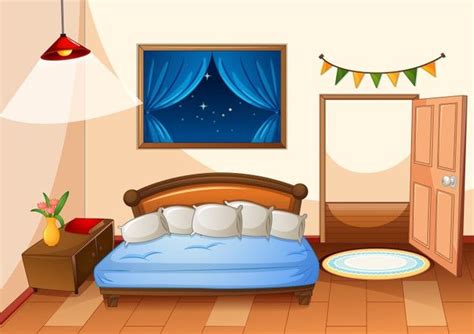 Free Vector | Bedroom cartoon style at night scene in 2023 | Bedroom ...