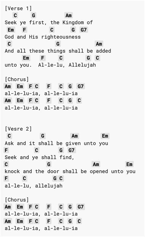 Seek Ye First | Worship songs lyrics, Ukulele worship songs, Christian ...