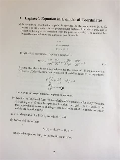 Solved 1 Laplace's Equation in Cylindrical Coordinates a) In | Chegg.com