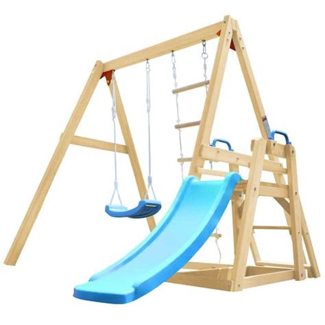 Sudzendf Wood Outdoor Swing Set with Swing, Climbing Rope ladders and ...